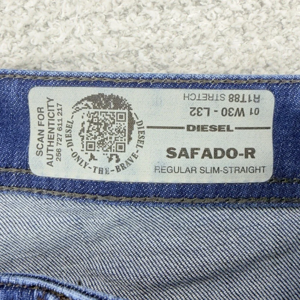 Diesel Safado-R Jeans Mens 30x32 Blue Slim Straight Stretch Medium Wash FLAW